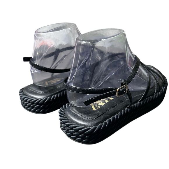 Zara black leather rope platform sandals Size 40 - Picture 9 of 13